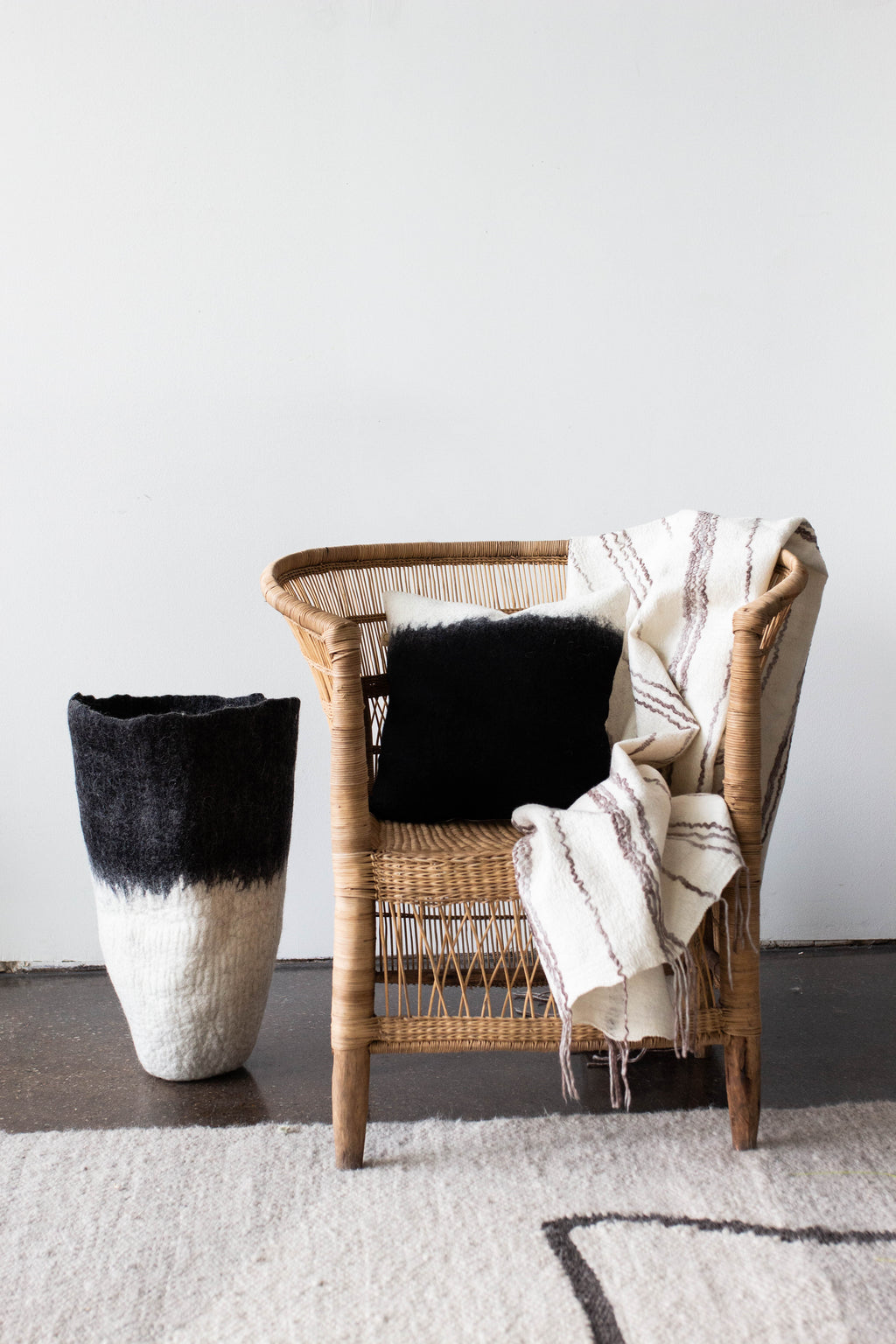 Eclipse Black & White Wool Floor Basket