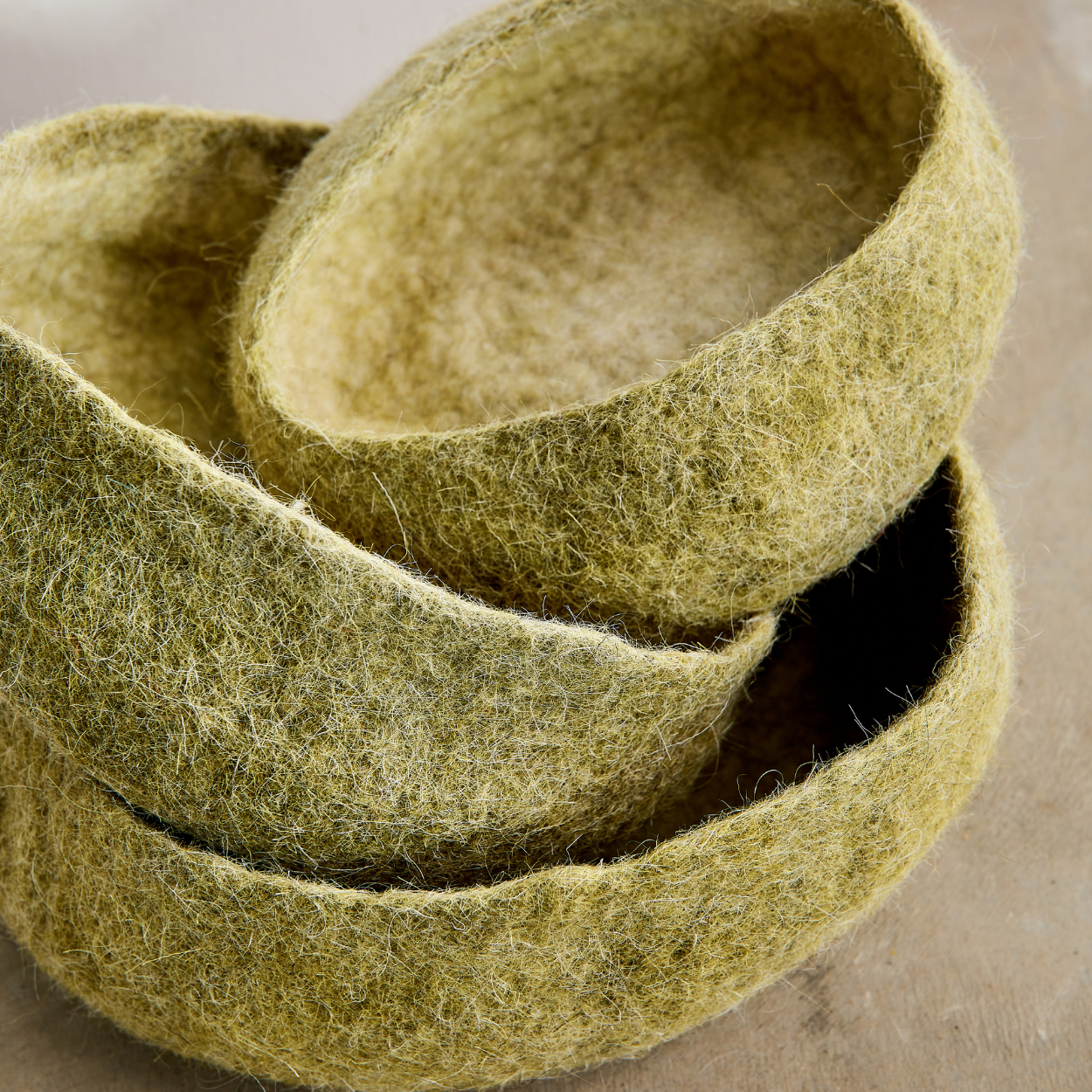 Olive Green Hand-Felted Wool Nesting Baskets