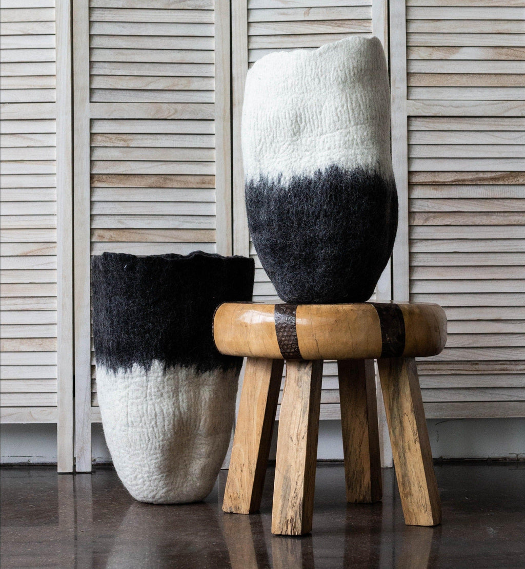 Eclipse Black & White Wool Floor Basket