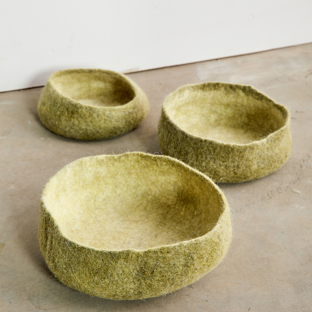 Olive Green Hand-Felted Wool Nesting Baskets