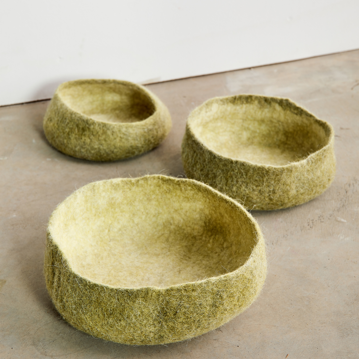 Olive Green Hand-Felted Wool Nesting Baskets