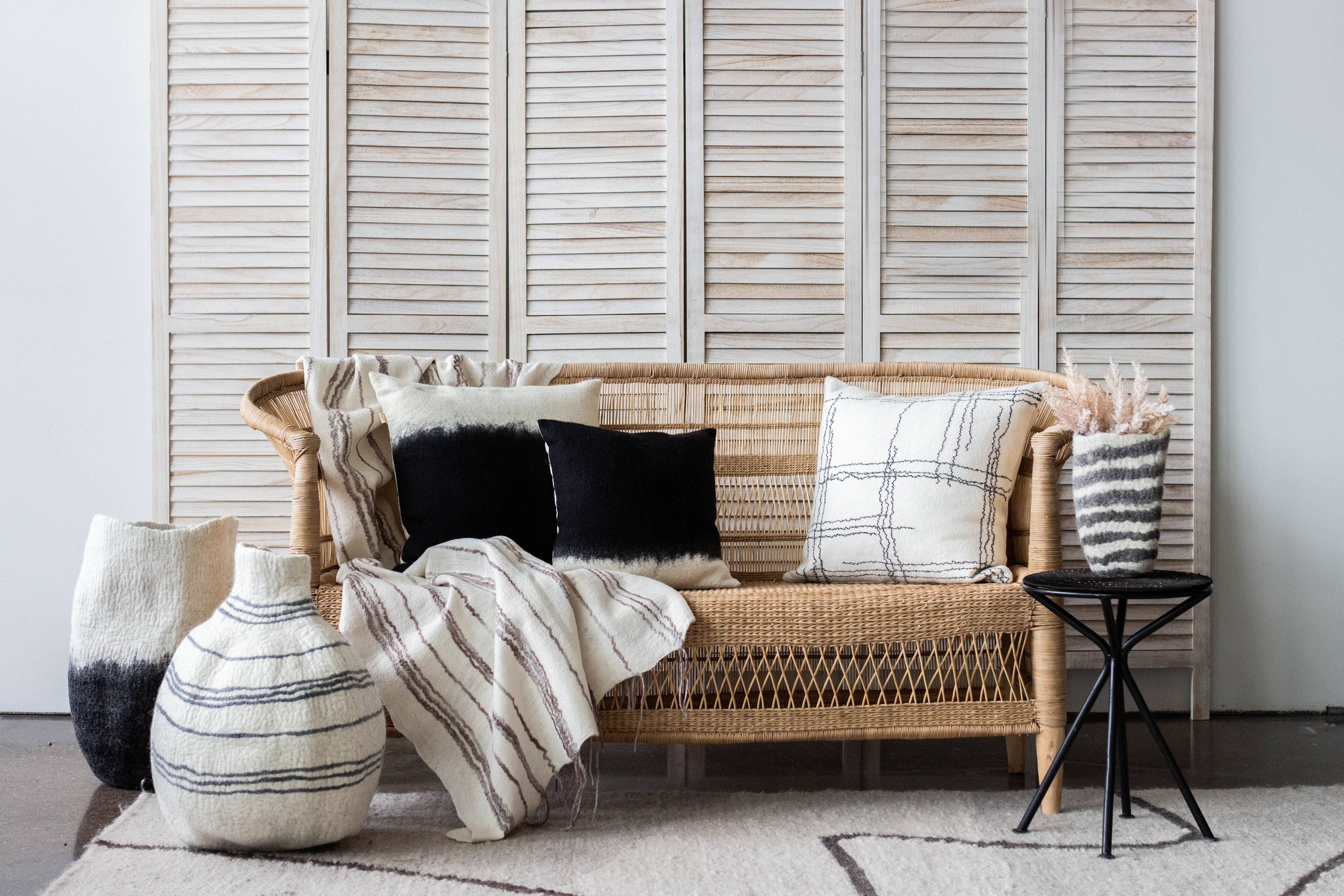 Eclipse Black & White Wool Floor Basket