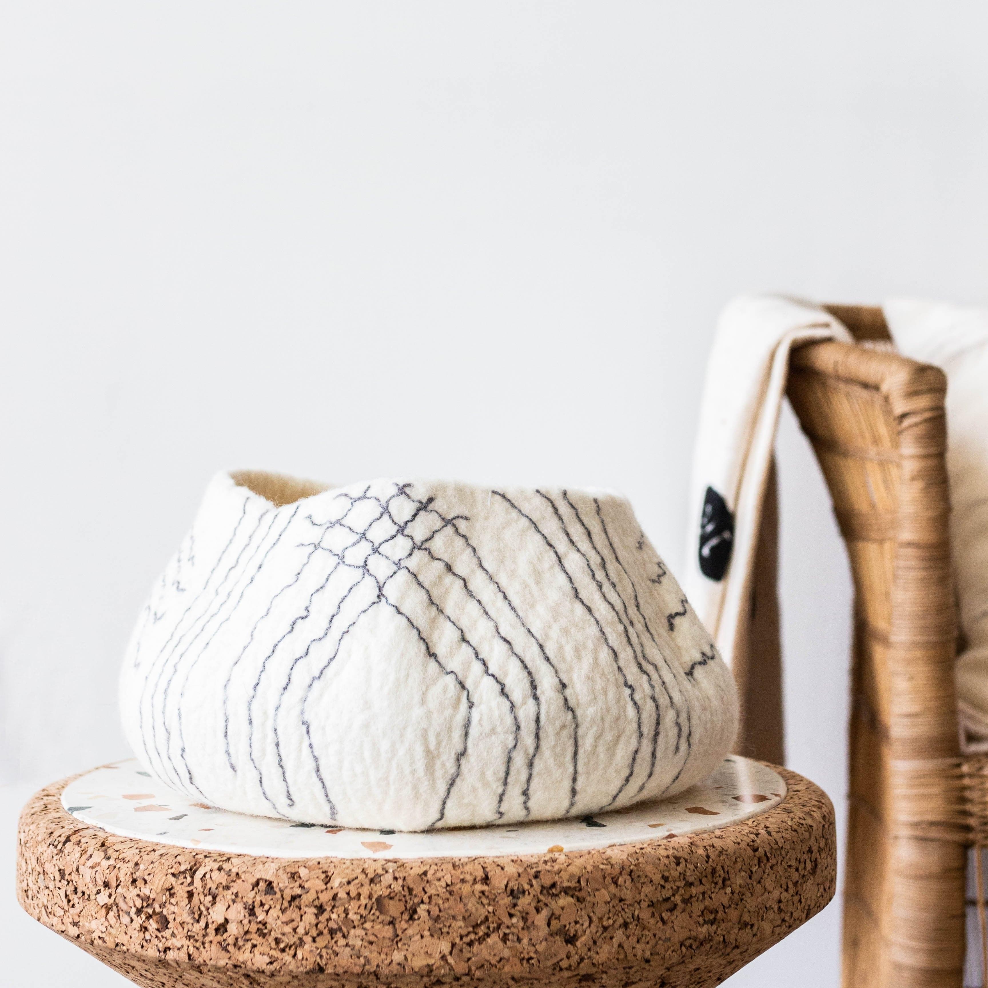 White Ghana Wool Linear Basket