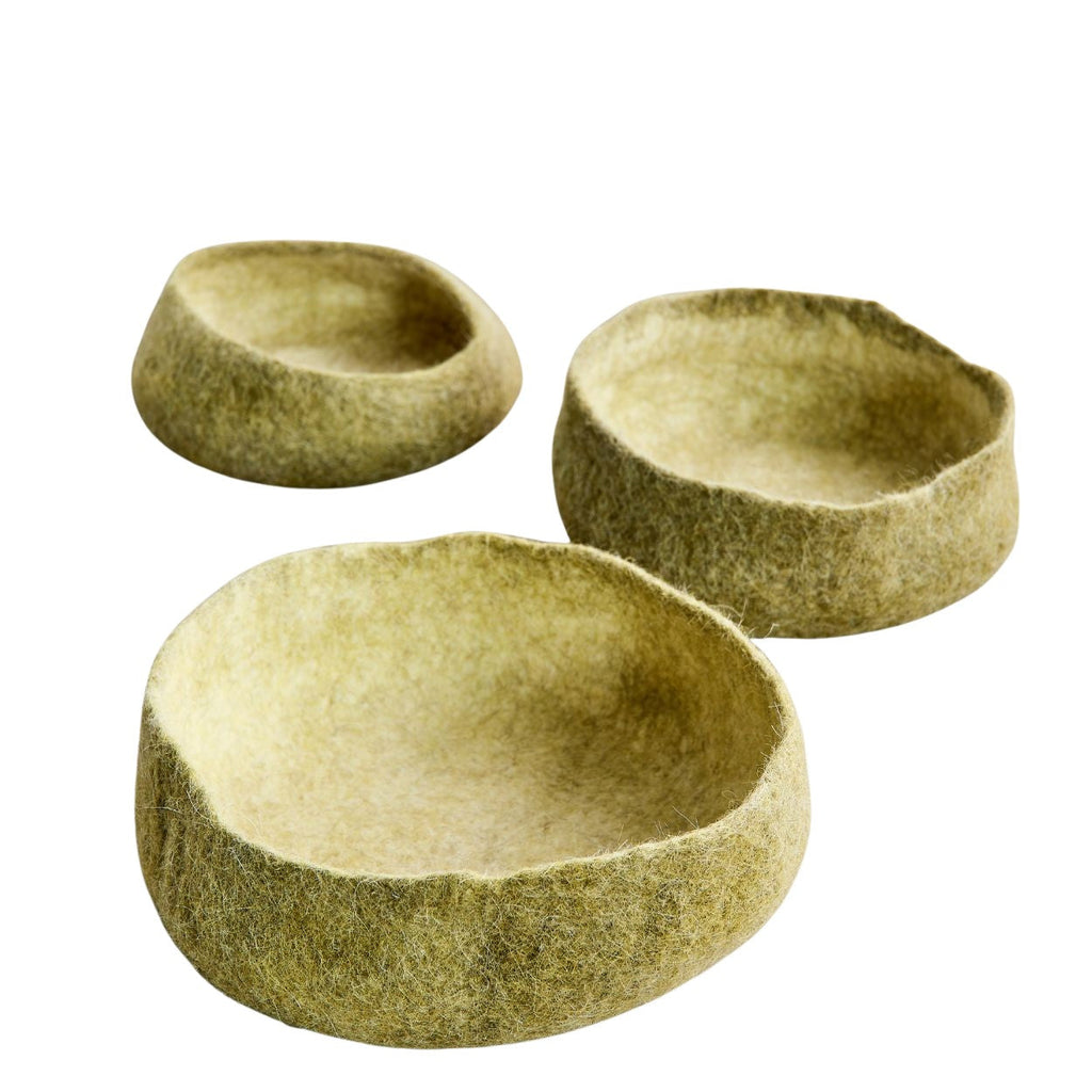 Olive Green Hand-Felted Wool Nesting Baskets