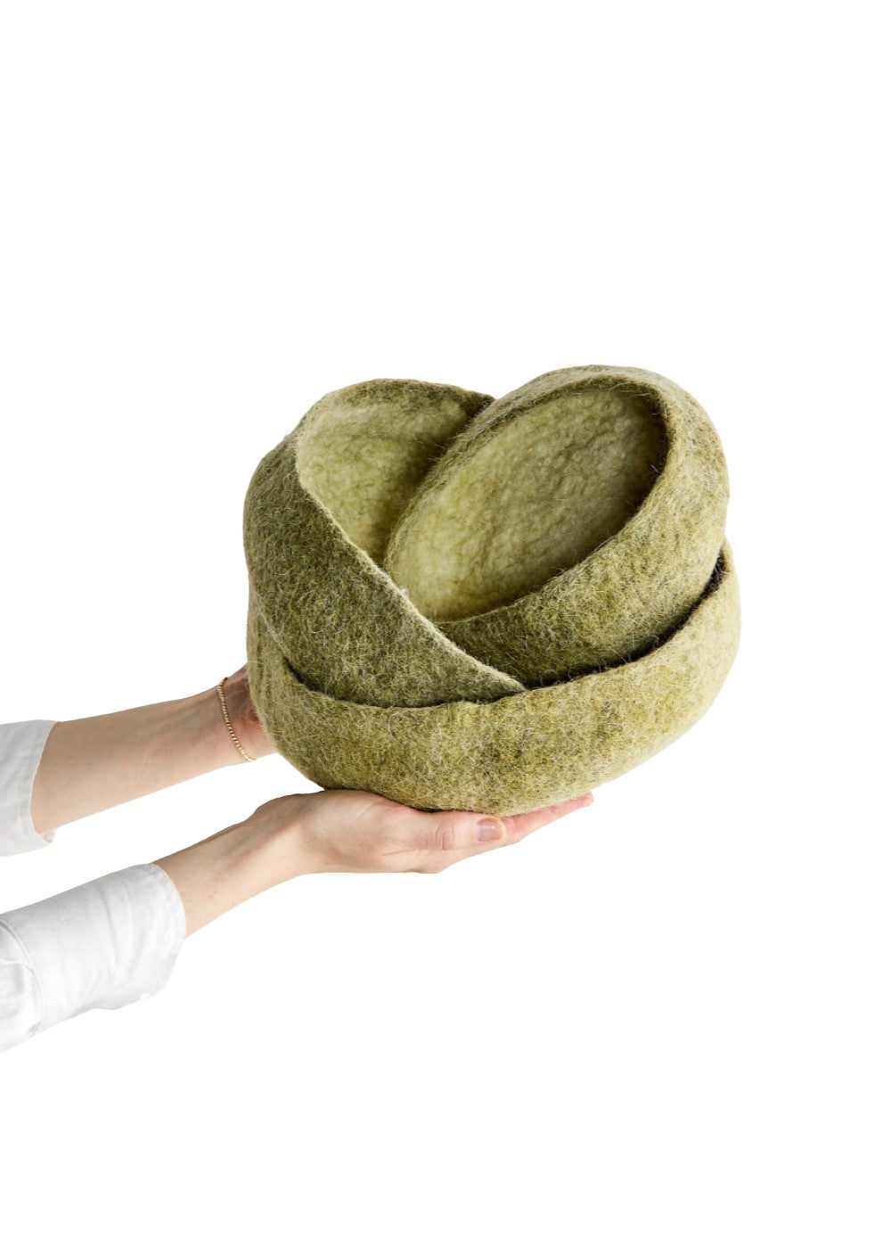 Olive Green Hand-Felted Wool Nesting Baskets