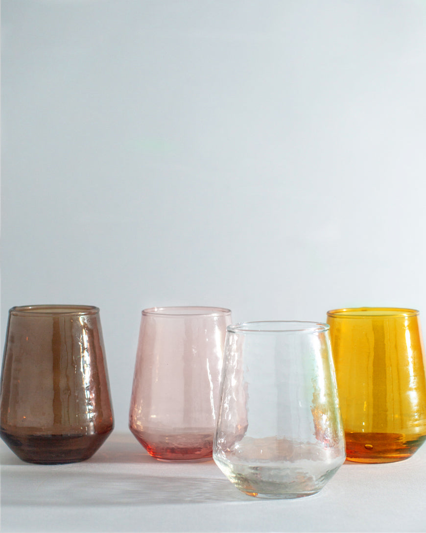 Pair of Hammered Glass Stemless Tumblers