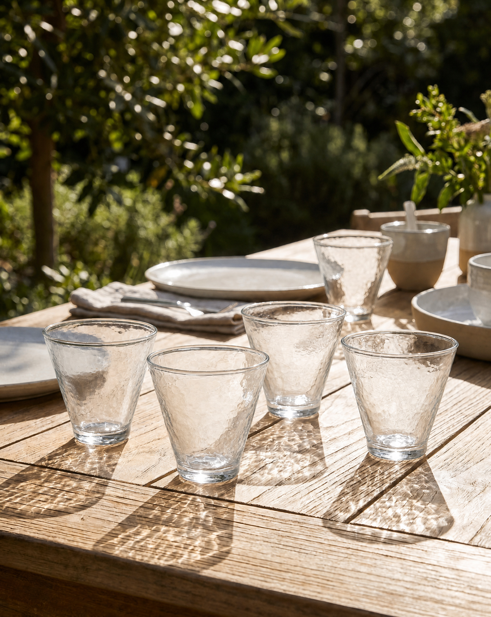 Handblown Hammered Funneled Glasses | Set of 2
