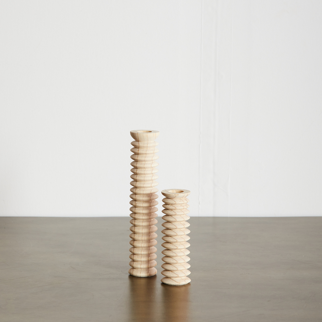 Spiral Pine Modern Wood Candle Candlestick Holder