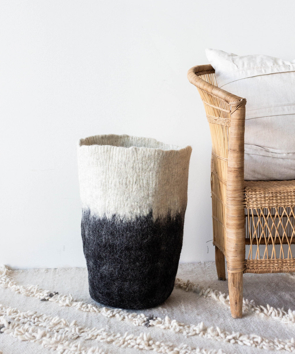 Eclipse Black & White Wool Floor Basket
