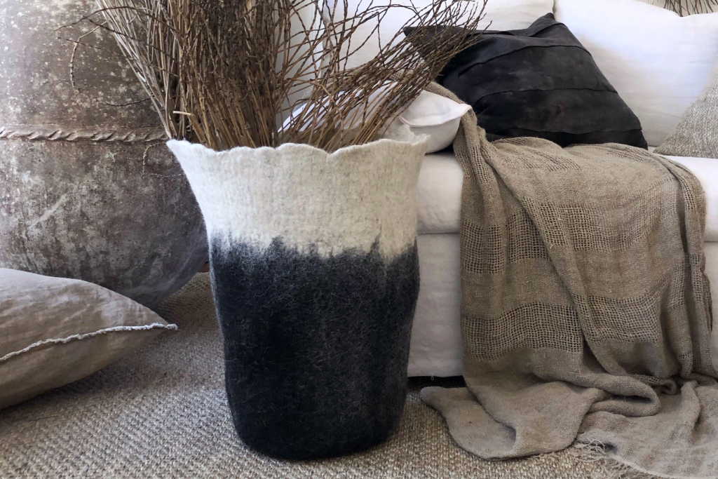 Eclipse Black & White Wool Floor Basket