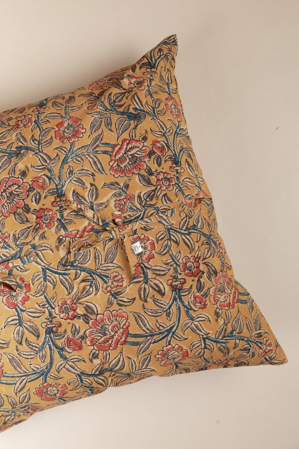 Joyful Garden Kalamkari Handcrafted Pillow Cover - 20x20"