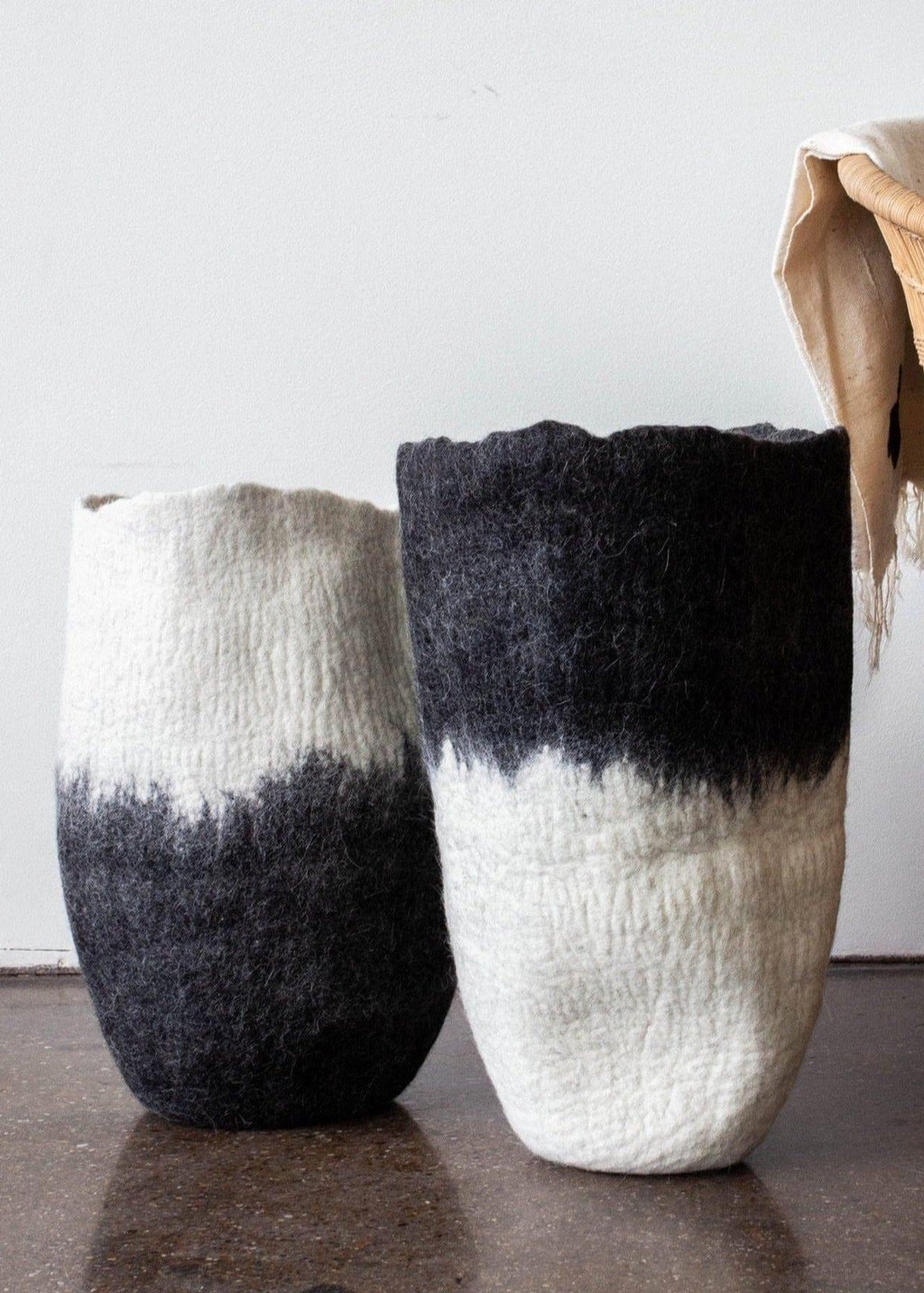 Eclipse Black & White Wool Floor Basket