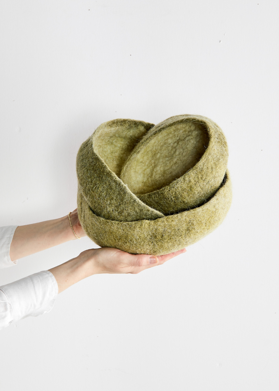 Olive Green Hand-Felted Wool Nesting Baskets