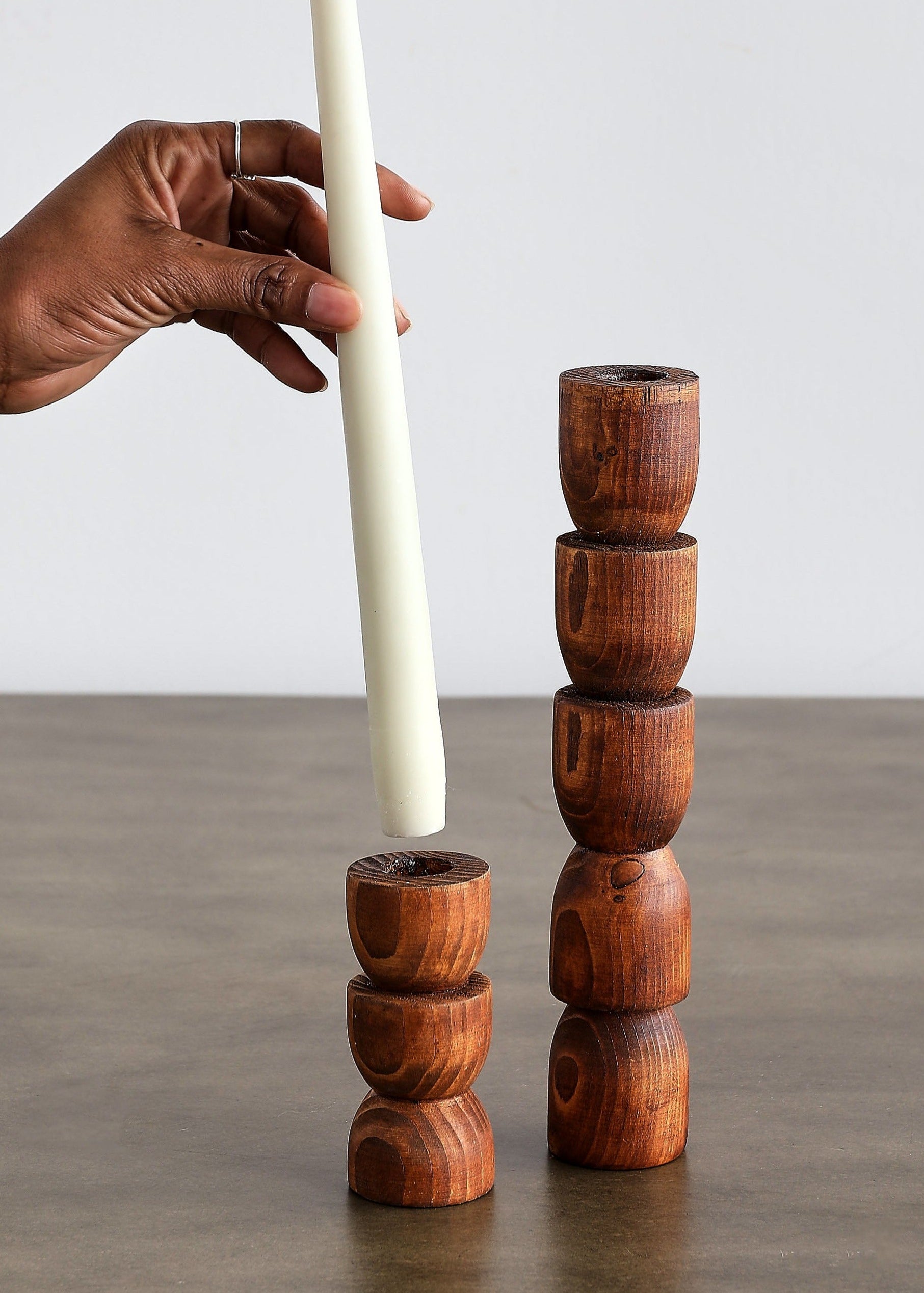 Totem Pine Wood Taper Candlestick Holder